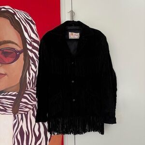 Black Fringe Suede Women's Jacket